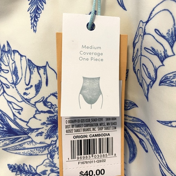 NWT Kona Sol swimsuit, one piece, size L (12-14), white/blue - Picture 4 of 7